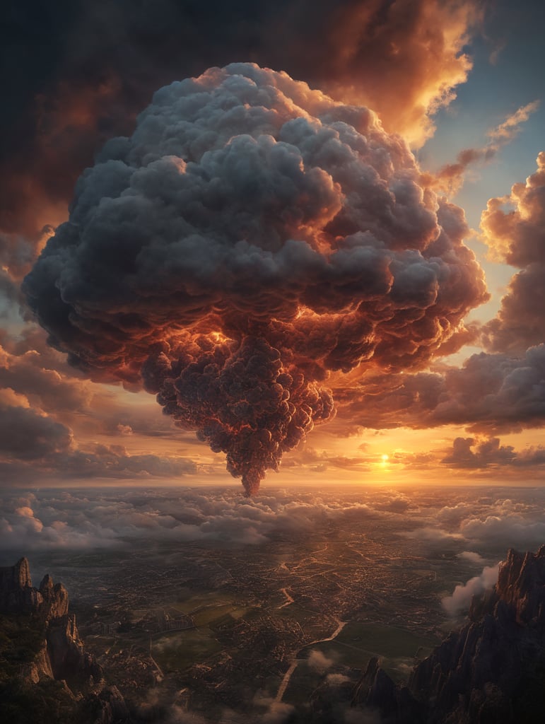 create an image featuring kidneys inside clouds at sunset