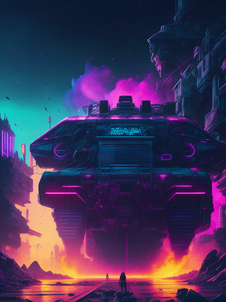 Epic battleground, beautiful synthwave new supermachines painting, digital illustration, extreme detail, digital art, 4k, ultra hd, futurewave, explosions, deepspacing, supermachines