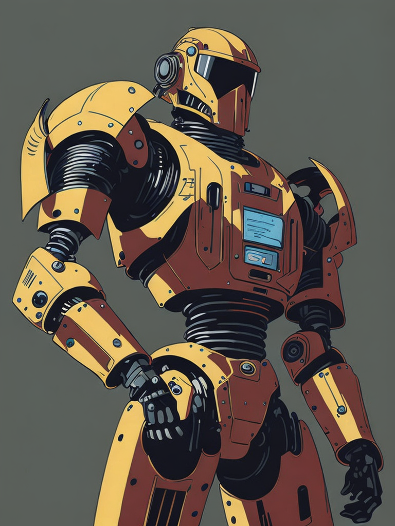 This vibrant artwork by George Wilson is an imaginative illustration of a robot in pulp-style armor.
