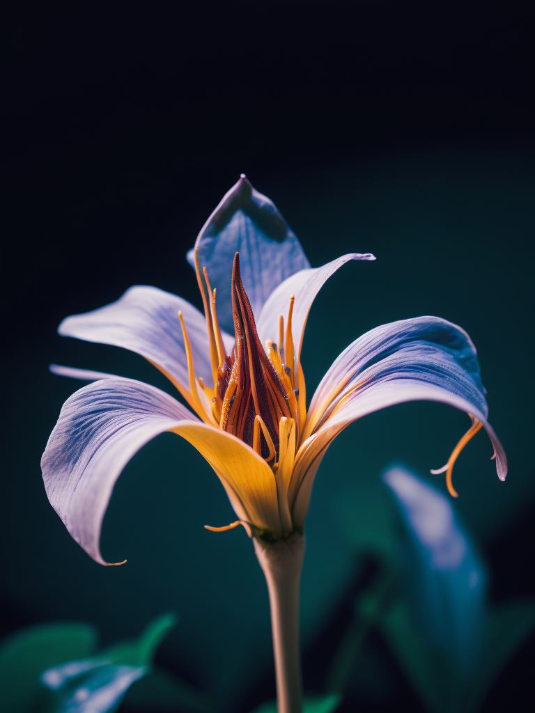 macro photo of a Bioluminescent Flower of a Lily, Glowing Bioluminescence