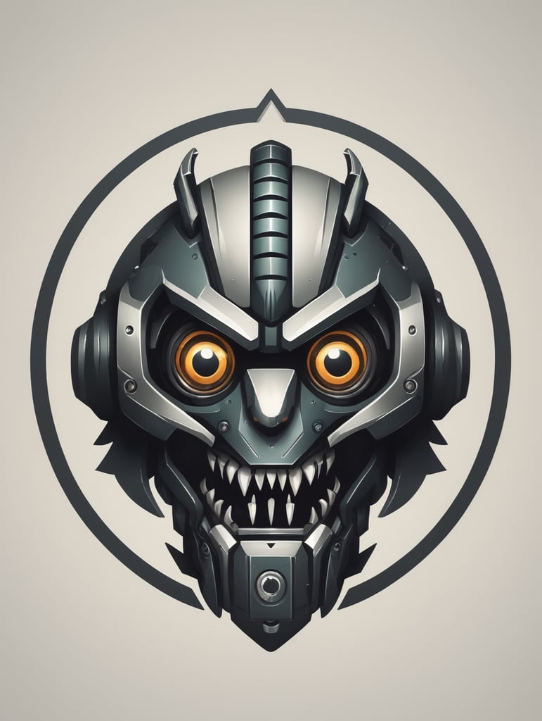 A logo for my gaming brand. A robot looking like monster in a circle logo
