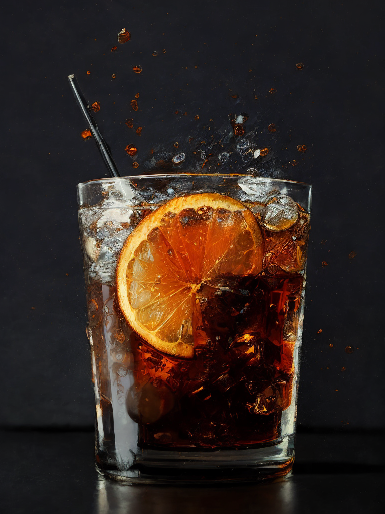 Glass with whiskey-cola cocktail
