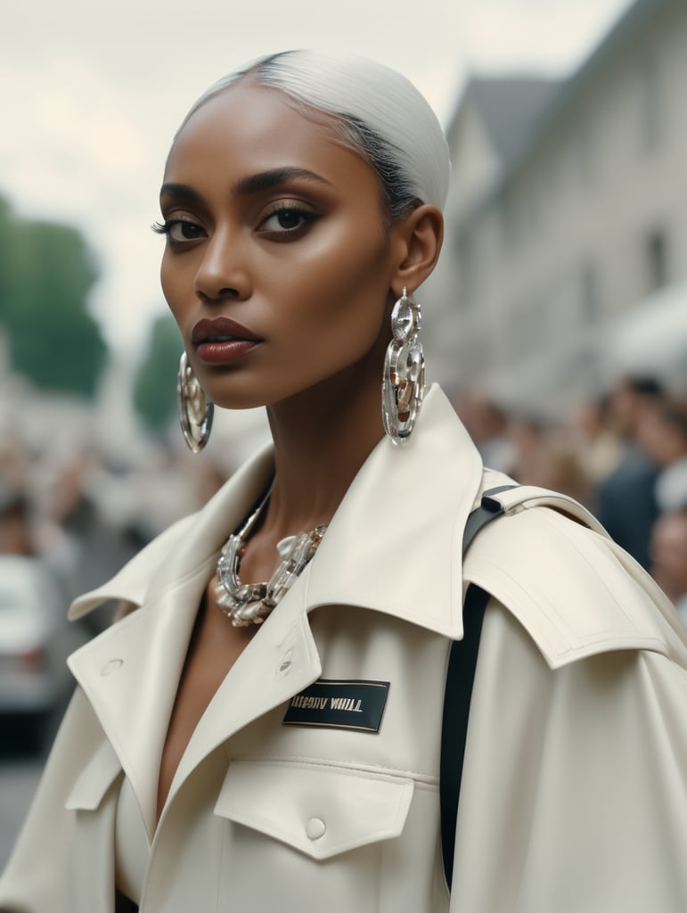 Donyale Luna, model, 8k resolution, hyper realistic, day, 35mm film, editorial, high fashion, 2023, off white by Virgil Abloh