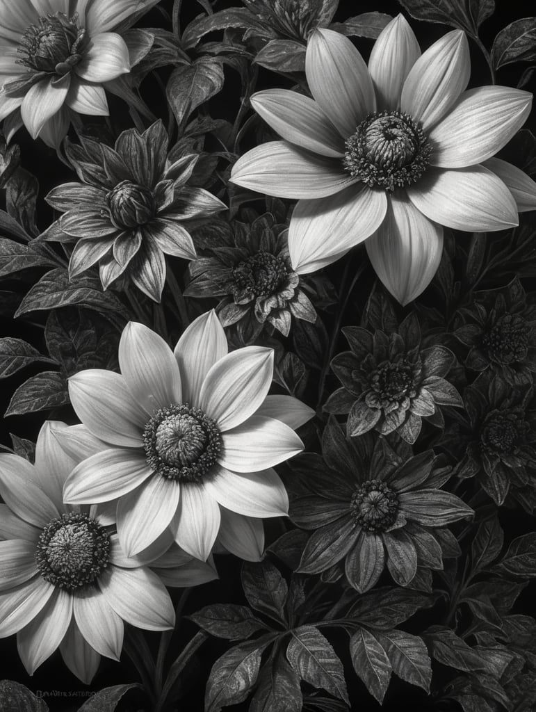 handdraw flower, black and white