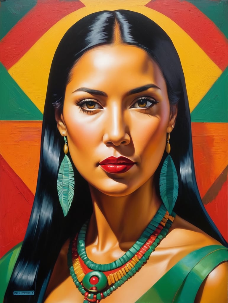 Pocahontas, Painting, Oil, Portrait, Expressionism, Abstract, USA, style of Ed Paschke