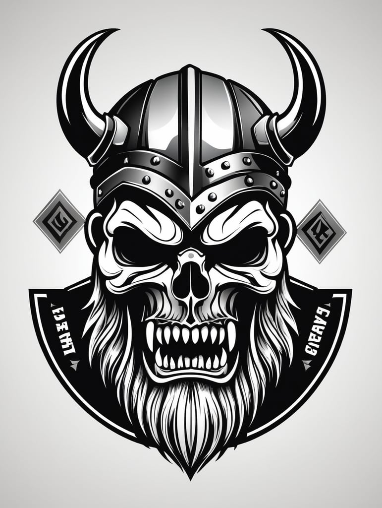 Aggressive Viking with beard skull gaming logo, black and white, e-sports Logo, vector image