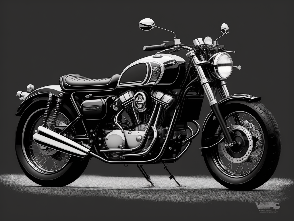 классический мотоцикл, черно-белый векторный рисунок, высокий контраст
