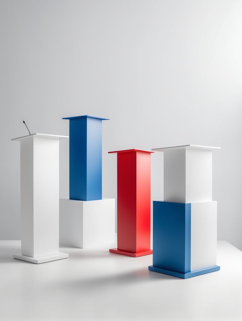 debate podium red and bleu