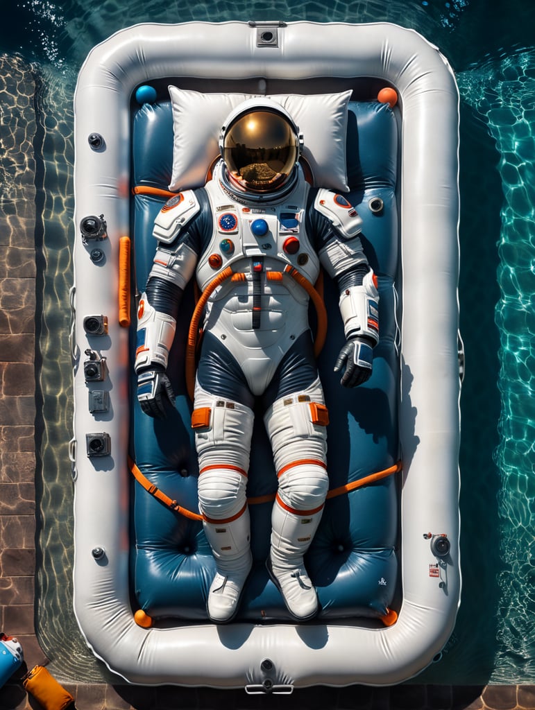 Rummand ligger på en luftmadras i en swimmingpool