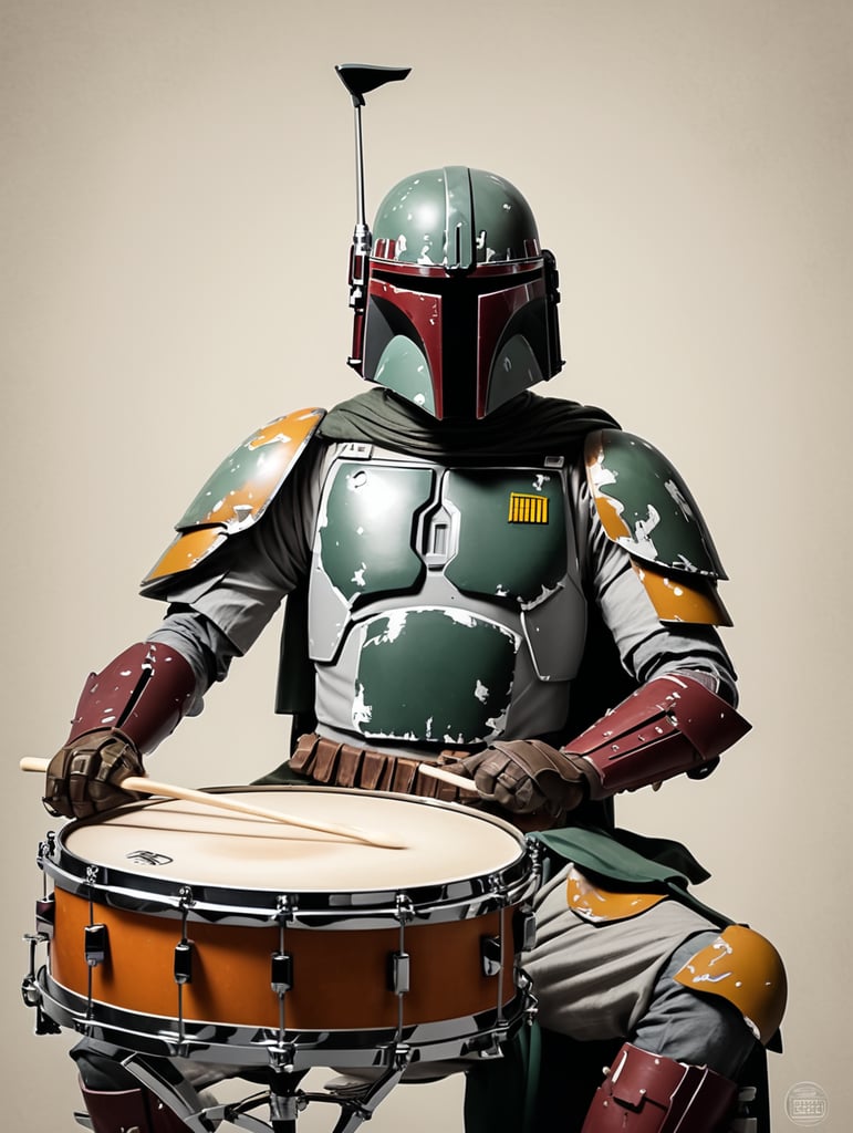 Boba Fett playing drums