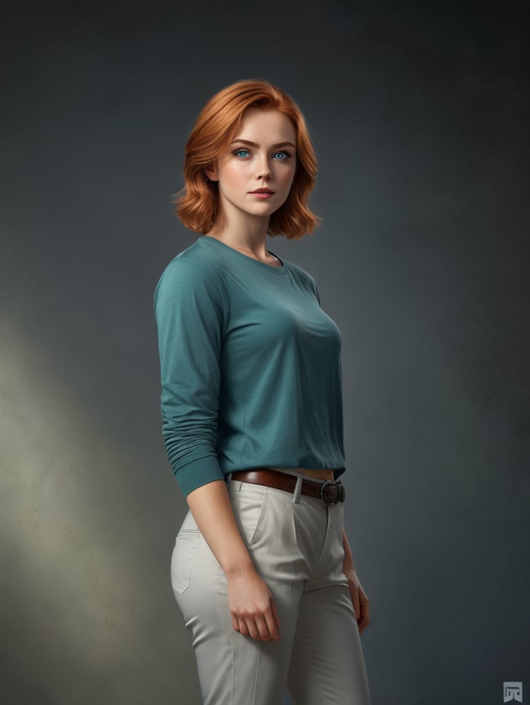 я маша не высокая девочка с рыжими средней длинны волосами у меня серо-зелёные глаза я одета в белый топ и серые трико рядом стоит парень никита он высокий с голубыми глазами и тёмно-русыми волосами он одет в белую футболку и чёрные трико