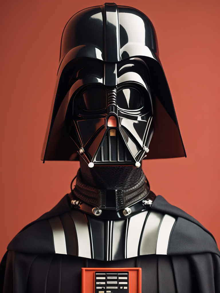 vogue photoshoot of Darth Vader of Star Wars in Wes Anderson style, hyperrealistic photography, Wes Anderson style, 8k
