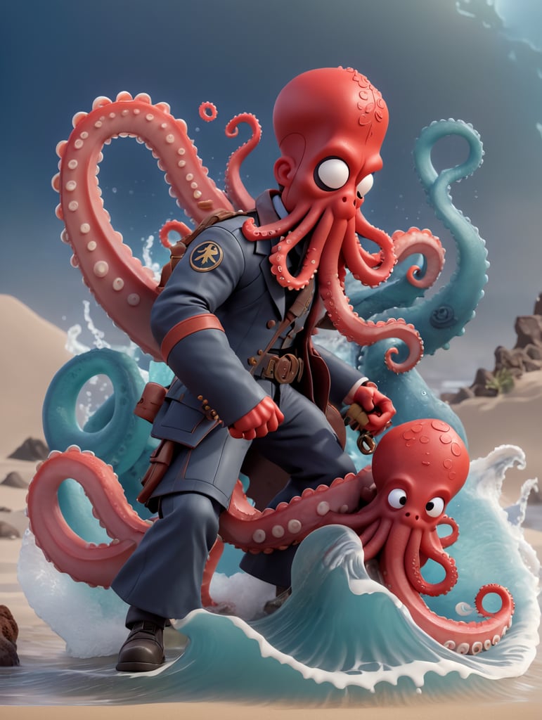 Hellboy fighting a octopus monster