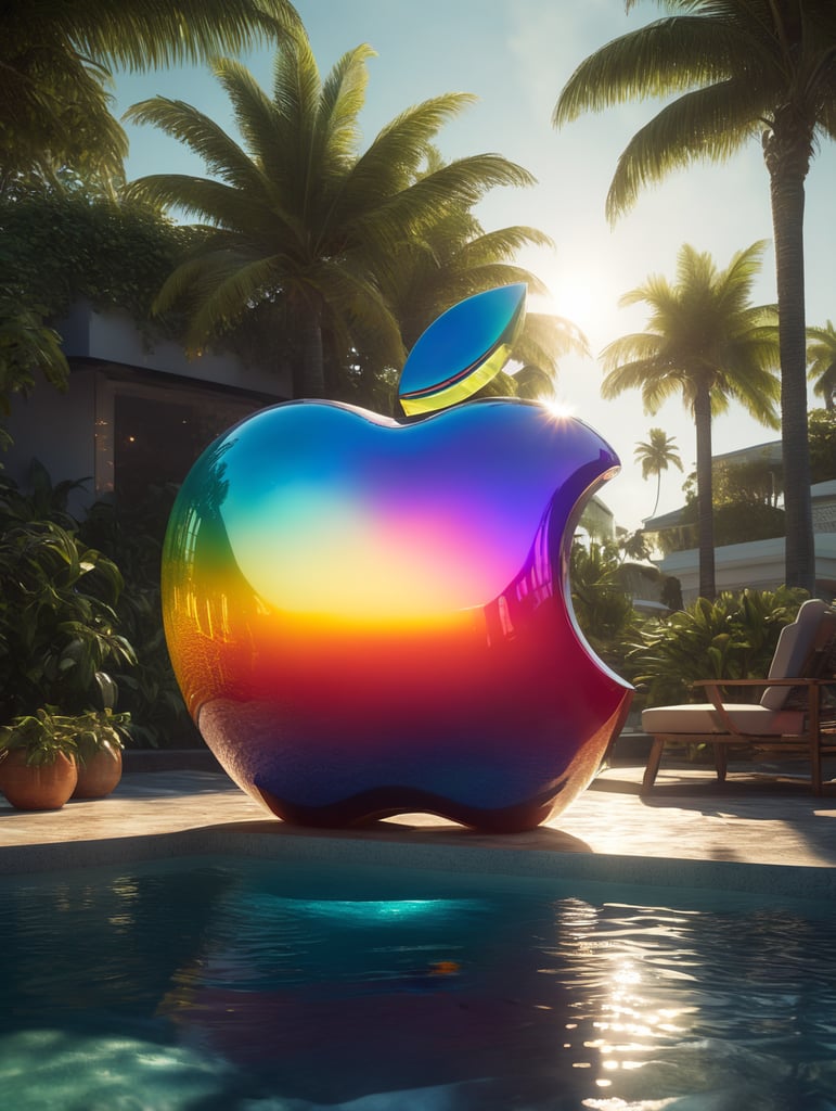 hyper realistic apple imacs as clear plastic pool float with sunlight shining through, neon palette, miami beach, unreal engine, octane render, cinematic lighting, highly detailed miami beach, y2k, bright colors, hyperrealistic, low angle, 16k, 8K UHD, 8K texture, cinematic, rim lighting, neon palette, color theory, dramatic, volumetric lighting, 35 mm, in focus, unreal engine, highly detailed, octane render, ultra high resolution