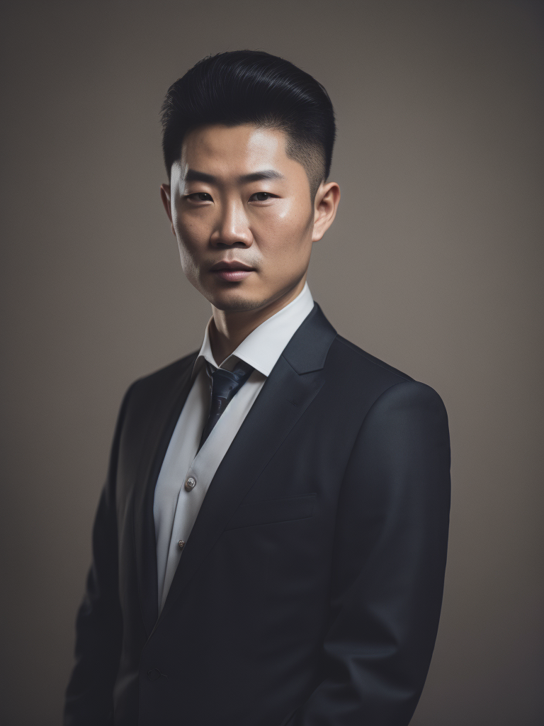 Portrait of a Chinese mafia boss in formal suit