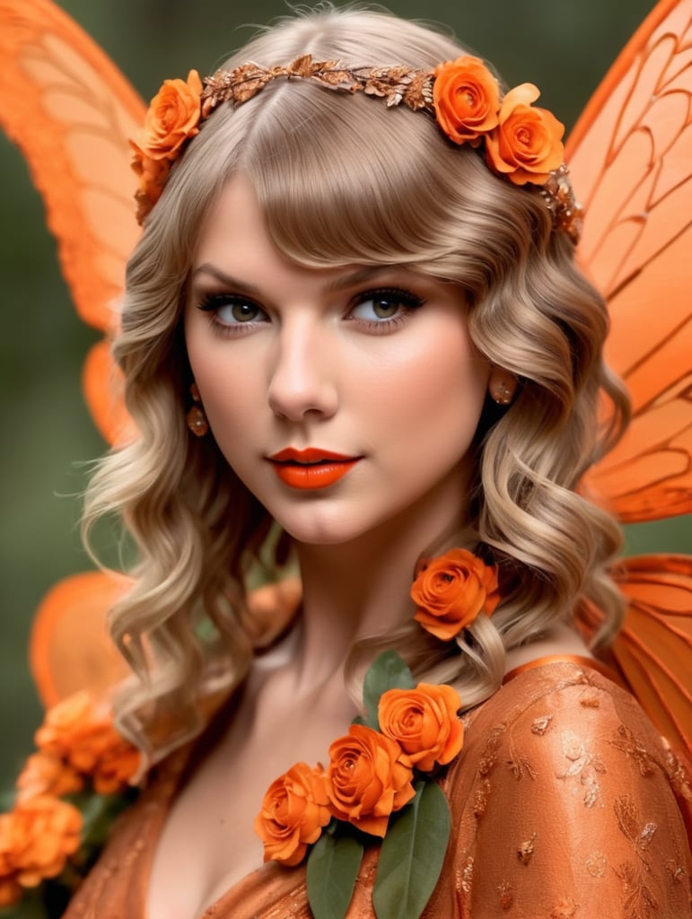 Taylor Swift as Brown and orange evermore Era Fairy