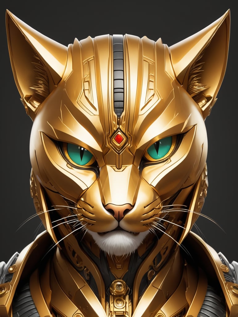 Golden Cyber Cat, Various style (make it more mystery, angry, villian vibe)