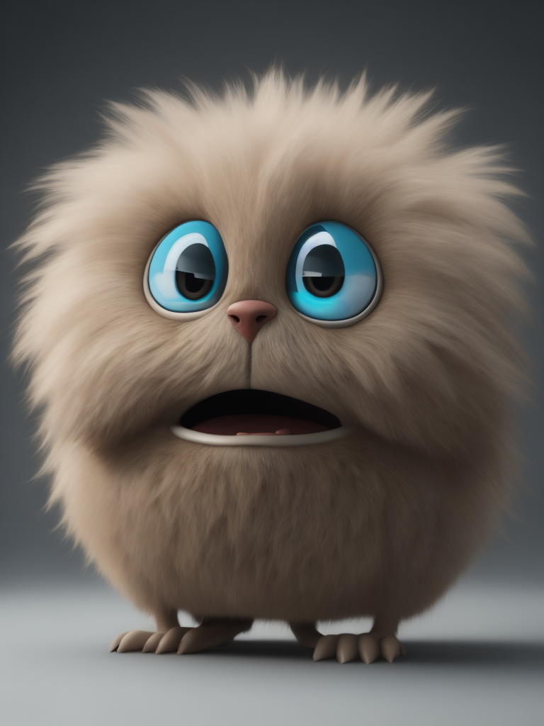 Funny fluffy character, with a smile and big eyes