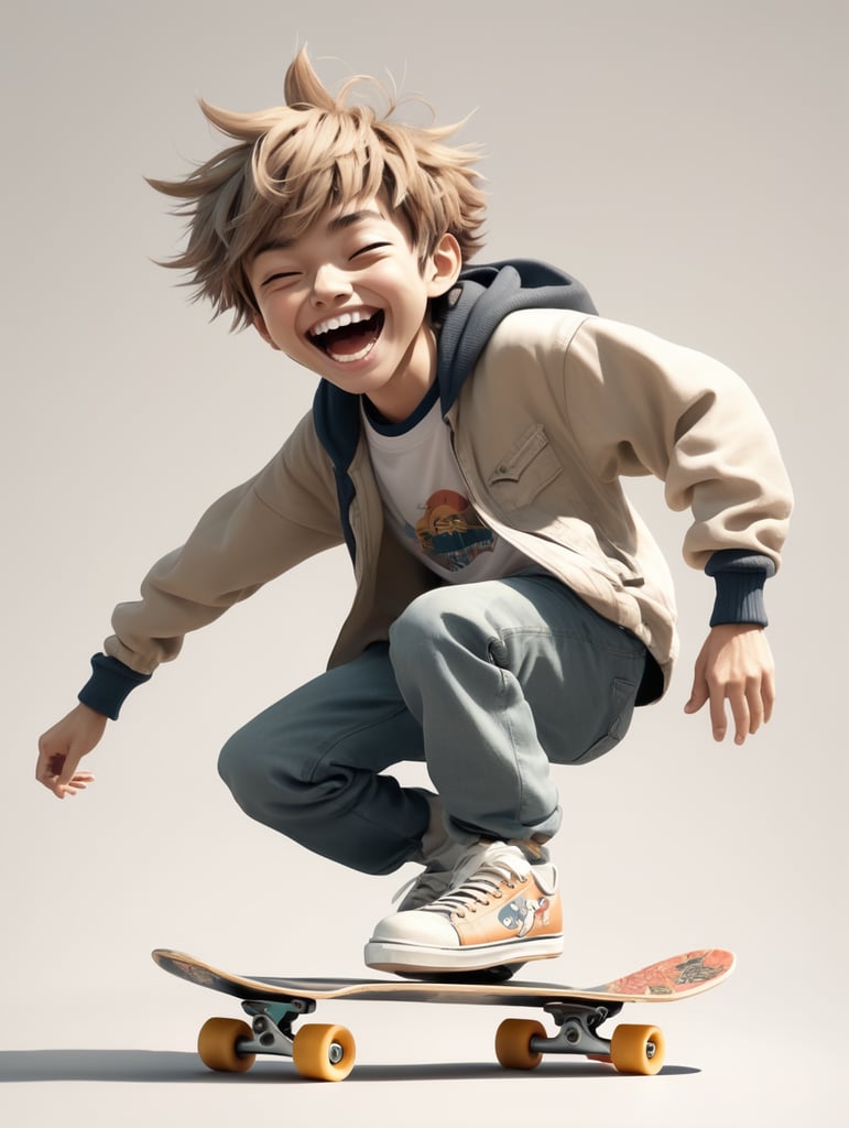 Anime skateboarder character Rolling and laughing