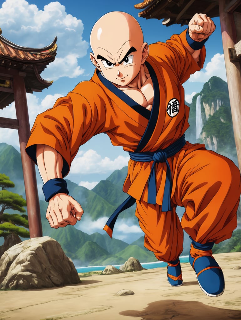 Krillin is a bald martial artist and one of Goku's best friends and classmates, Dragon Ball