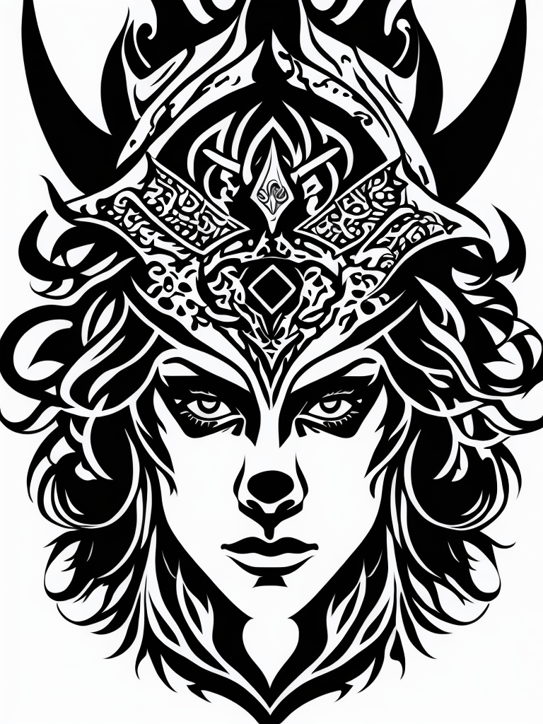 A vector art of a queen viking tattoo, black and white