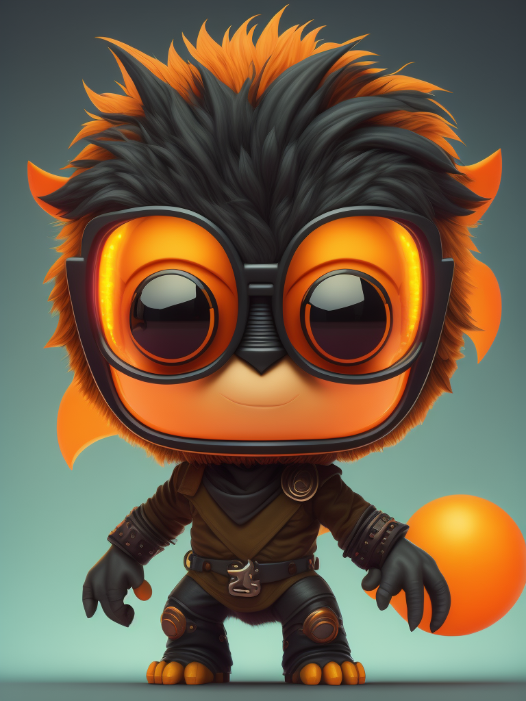 game character monster, a cute monster character with glasses, orange color, funko pop, vibrant gradient background,