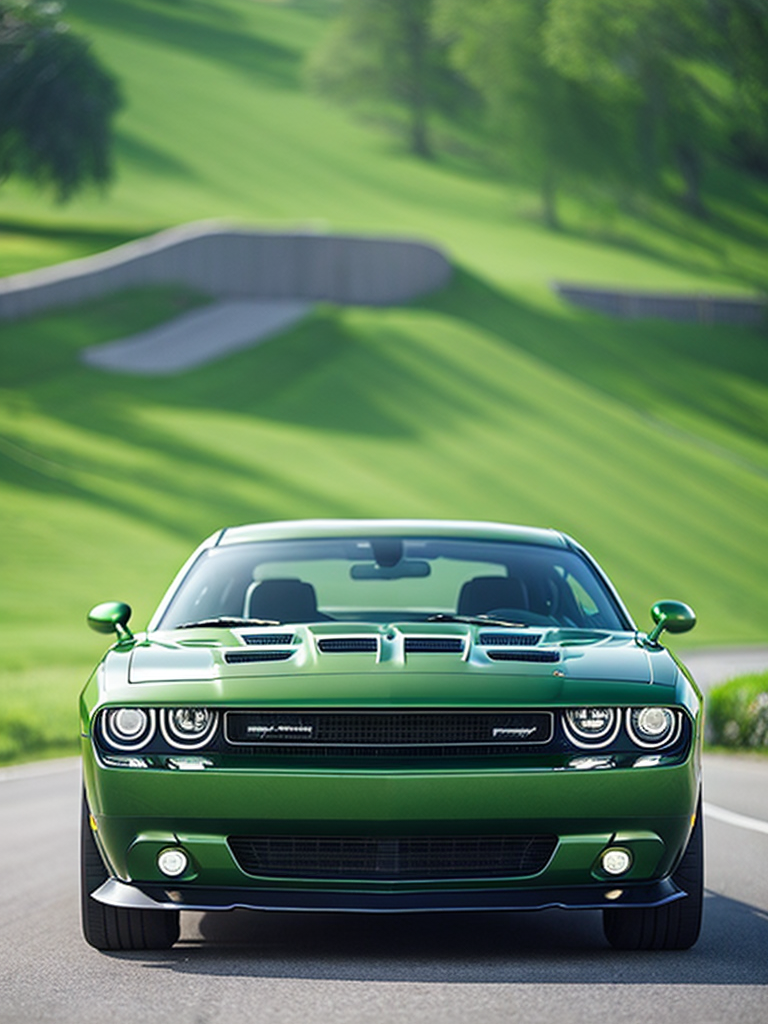 green dodge challenger car with dragon