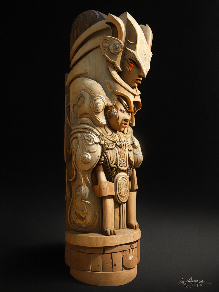 Totem Pole, deep carved, First Nation, North America native people culture