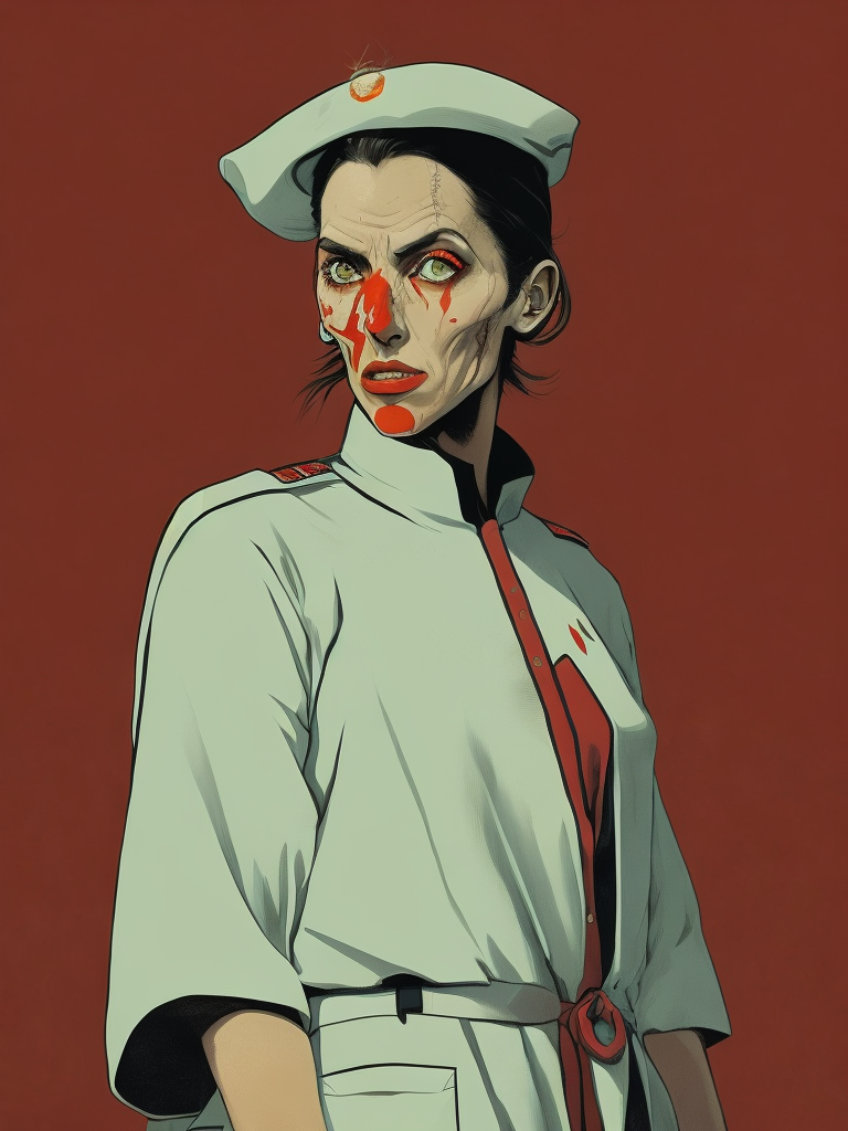 Portrait of a zombie nurse, retro minimalist portrait by jean giraud, moebius starwatcher comic