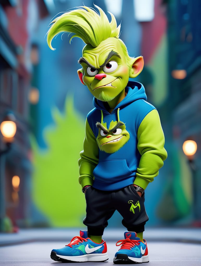 Grinch wearing hoodie and nike shoes