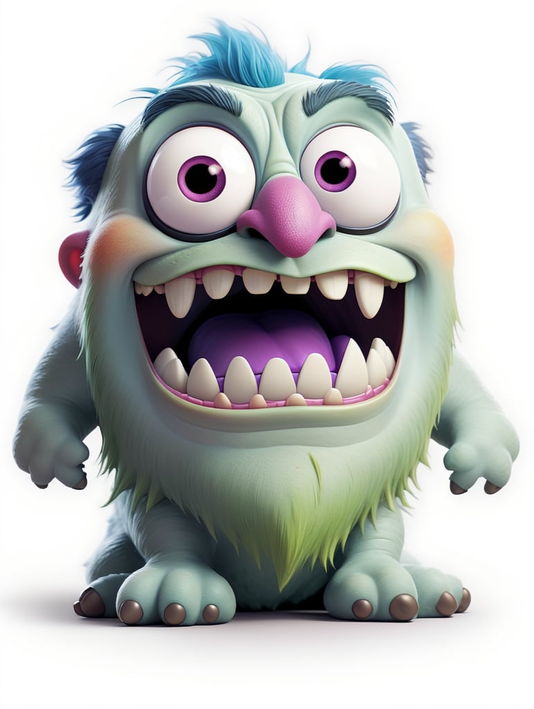 3 eyed monster fuzzy muppet crazy face and sharp teeth