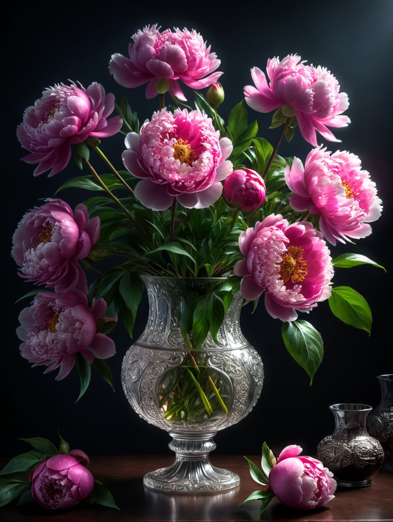 Pink Peonies in Glass Vase
