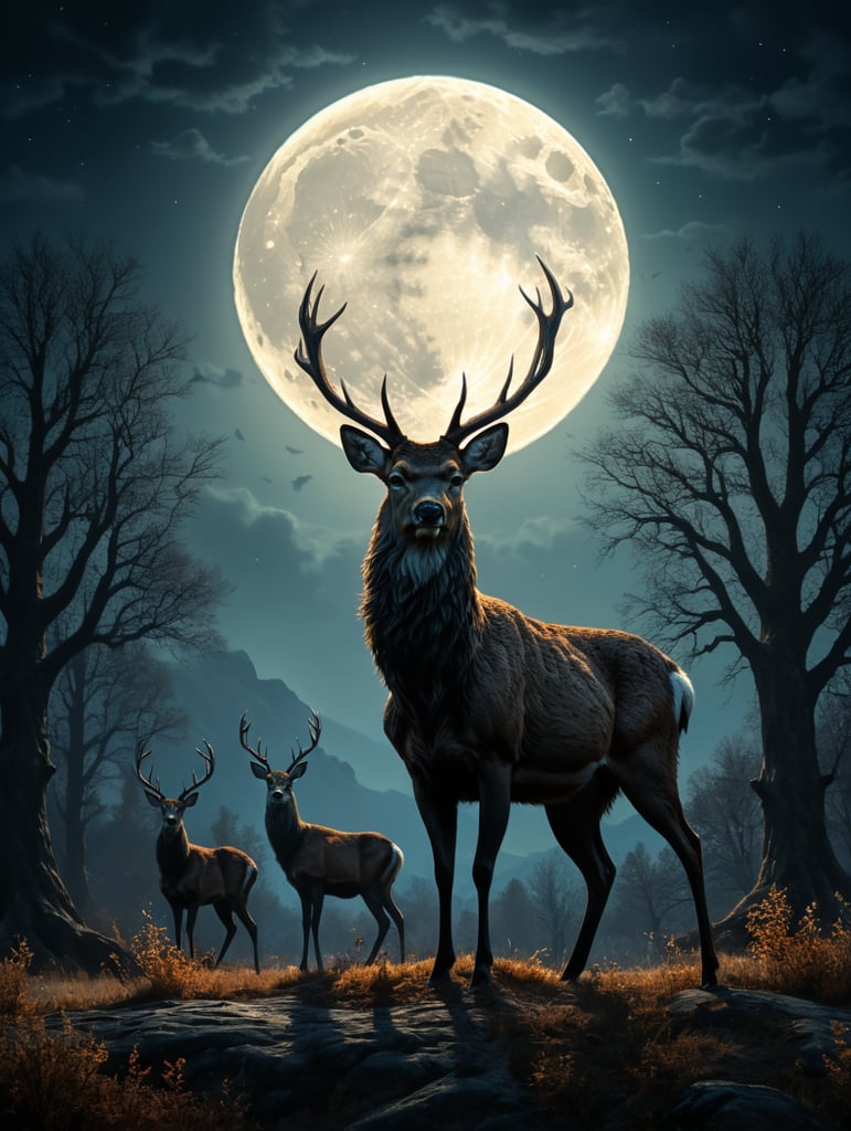 deer silhoutte and fullmoon