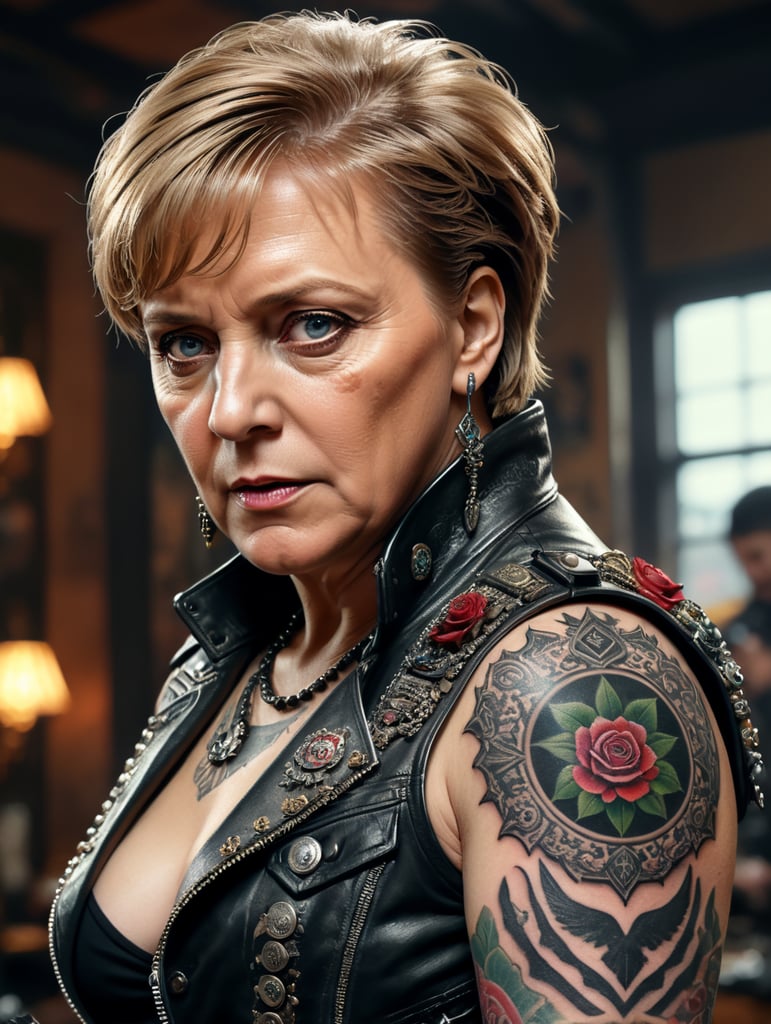 Angela Merkel as a punk rocker, tattoos