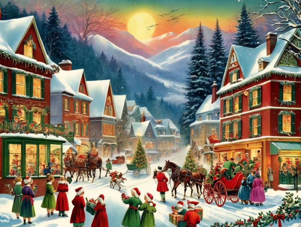 vintage Christmas postcard illustration, masterpiece