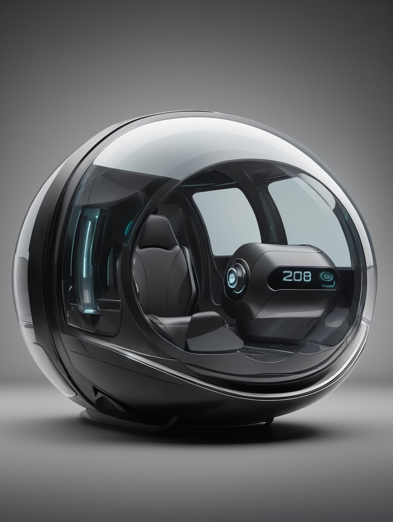 futuristic sci-fi pod car, Flat Design, Product-View, editorial photography, transparent, product photography, natural lighting, natural daytime lighting, zbrush, isolated, dark background