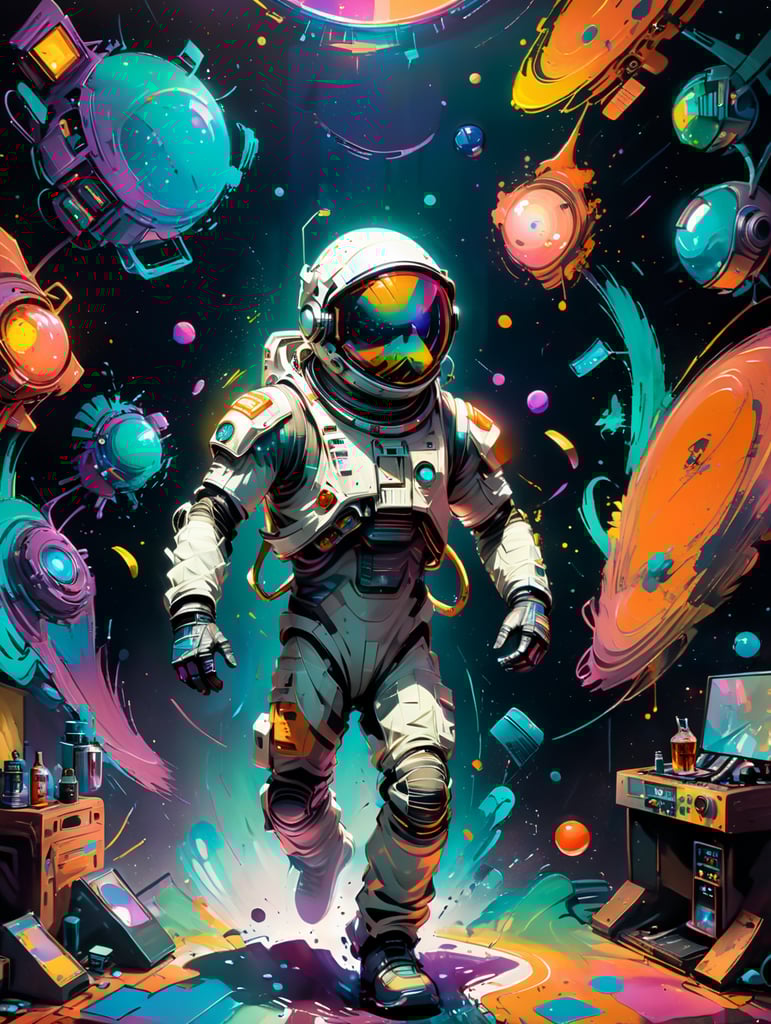 мультяшный 3д космонавт танцует в клубе среди разных инопланетян диско восьмидесятых