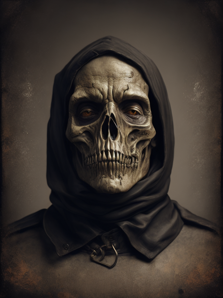 the man with a hollow face and a metallic jaw, in the style of realistic still lifes with dramatic lighting, gothpunk , made of torn latex, dark conplementary colors, photographically detailed portraitures, cynical, macabre, theatrical gestures