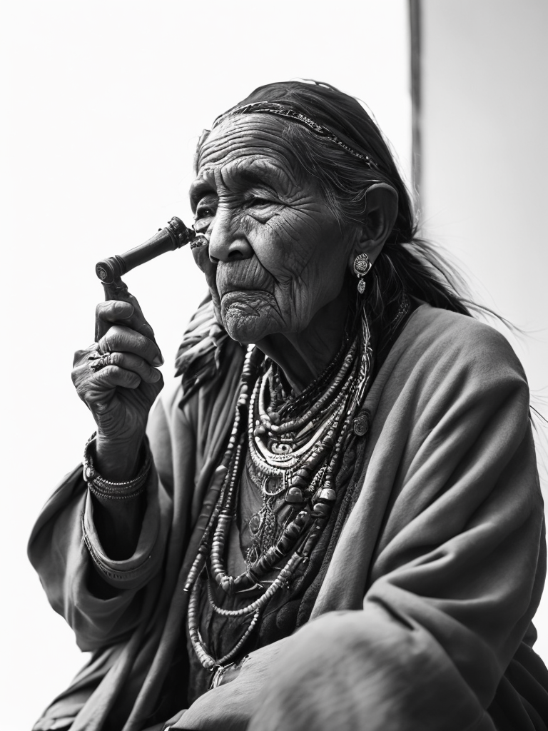 Canada's First Nations people, rare historical photo, black and white photography, a old woman smoking a pipe, redskin, native Americans