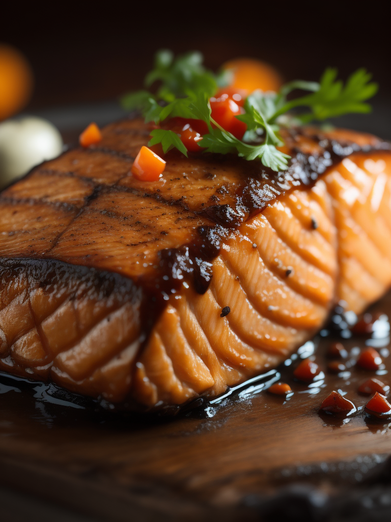 macro photography of a grilled salmon