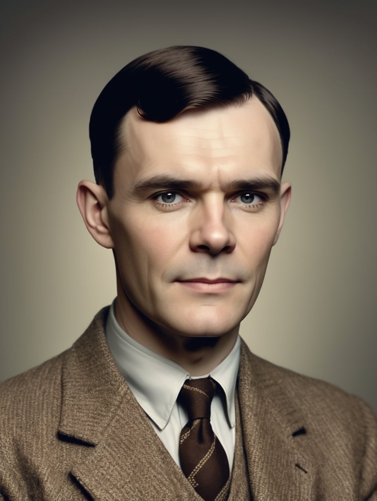 Do a portrait of Alan Turing as a man of 65.