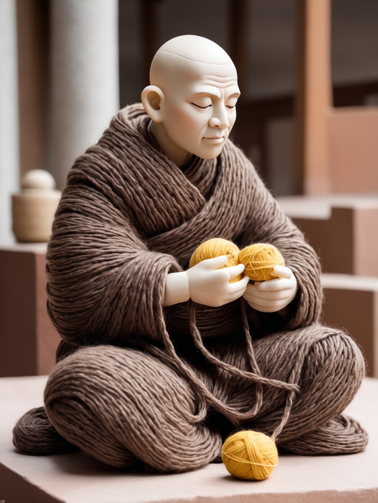 a monk made out of yarn