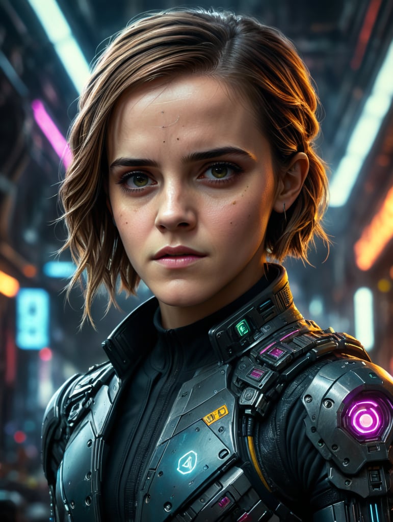 emma watson in a cyberpunk universe