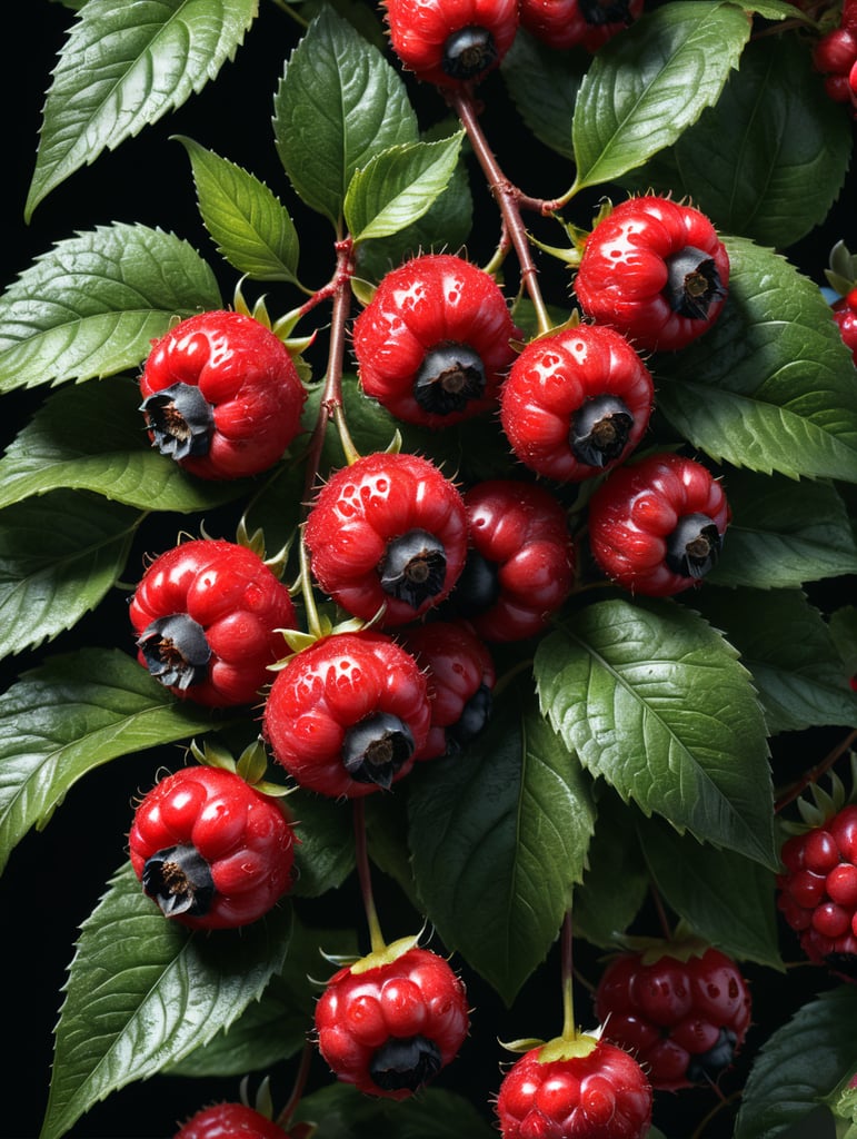 red berry with leaves isolated, white background
