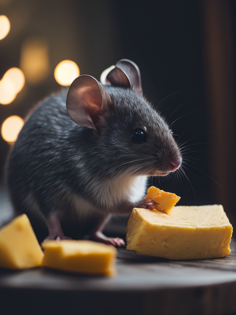 A cute tiny mouse holding a piece of luxury cheese