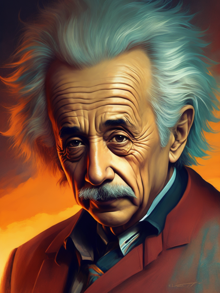 modern popular photo Albert Einstein, stylish, sunset, pastel colors --quality 2 --s 750 --v 5.2