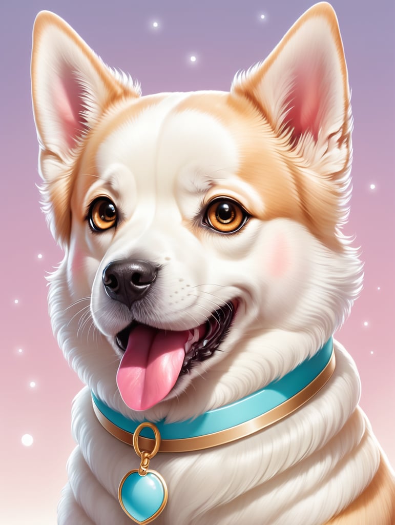 a kawaii dog character portrait, in manga style. Light colors