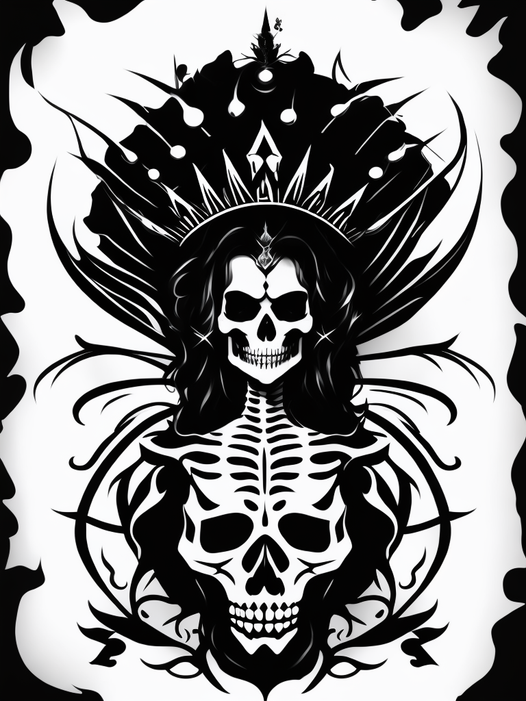 A vector art of a queen skeleton tattoo, black and white