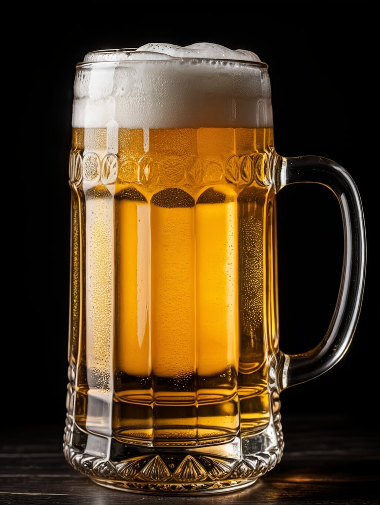glass beer mug, isolated, black background, professional photo