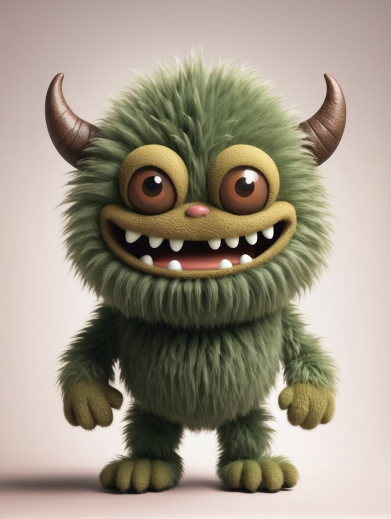 A cute brown furry monster driving a buggy